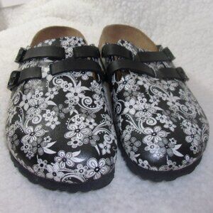 S-155 WOMENS BIRKI'S FLORAL DOUBLE STRAP CLOGS/MULES